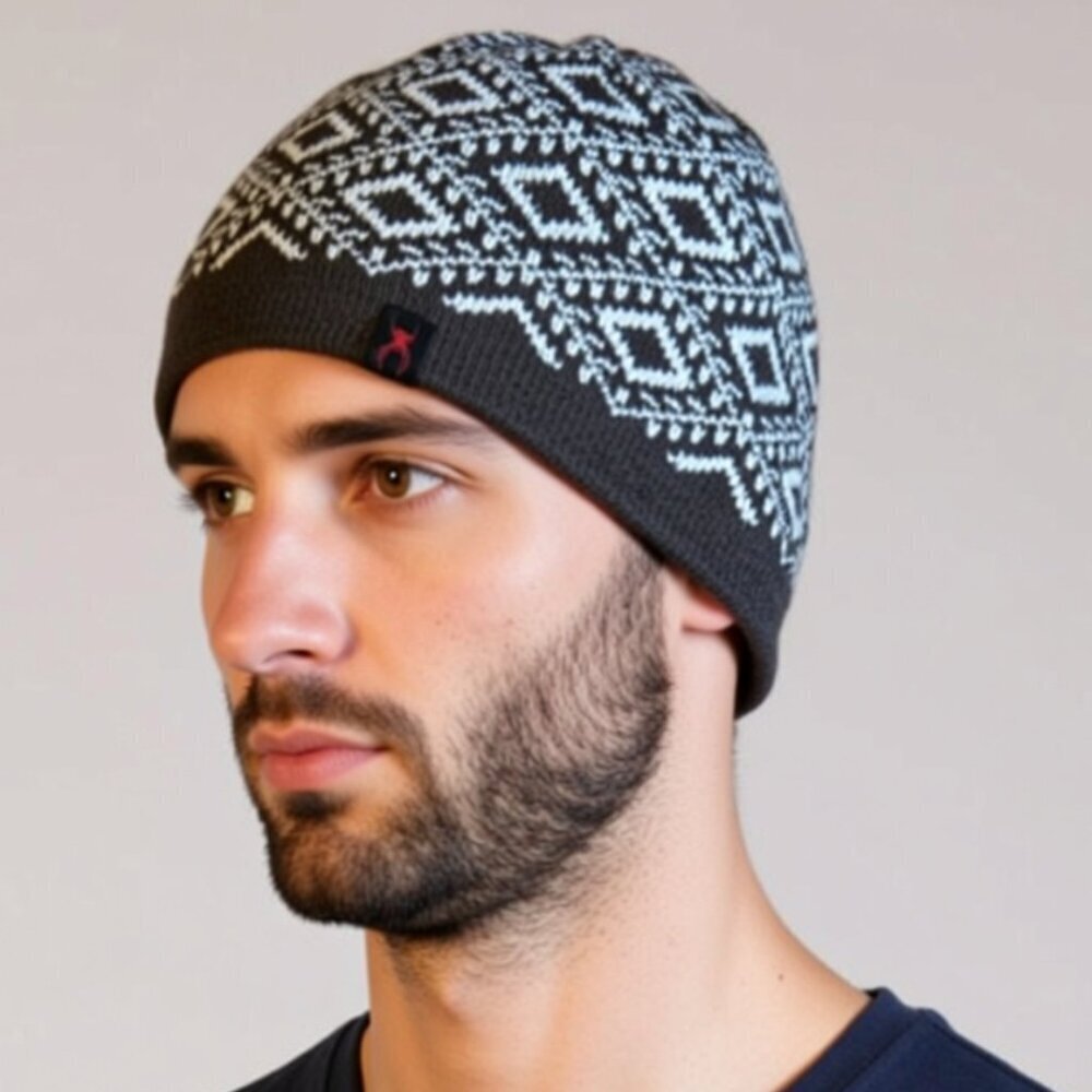 Spyder Winter Skiing Beanie Hat Brown & White Patterned NWT (C45)